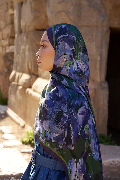 ED Scarf Sunrise Flower Pattern Shawl - Purple