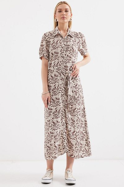 Merterium Women's Short Sleeve Viscose Dress Brown 1163
