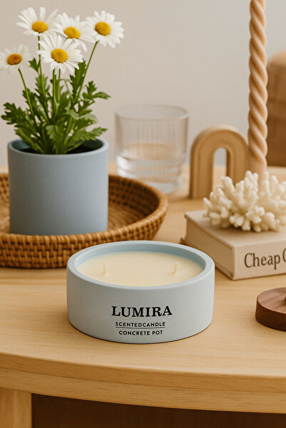 Lumira Candle Lumira Çift Fitilli Şeftali,Yeşil Elma,Kiraz Kokulu Beton Mum-Ev Yapımı Dekoratif&Hediyelik Mum
