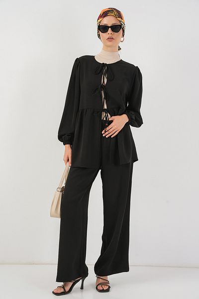 Bigdart Women's Front Lace-Up Tunic Trousers Double Suit 6744 - Black