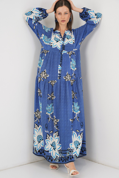 Bigdart Women's Patterned Long Hijab Dress 2585 - B.Blue