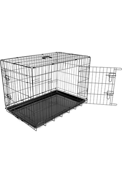 Duvo قفص للكلاب ببابين وصينية بلاستيكية باللون الأسود الأبعاد: 62 × 44 × 50 سم