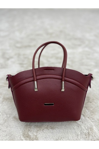 nura حقيبة يد وكتف منقوشة باللون الأحمر الداكن