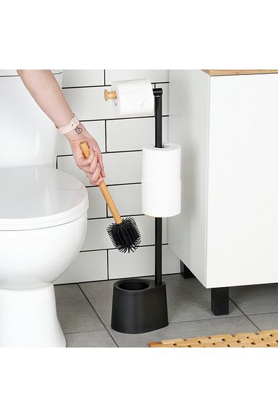 shumee Toilet paper holder with brush, black, 66 cm