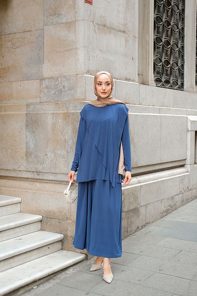 LOCCO Women's Asymmetrical Loose Suit Indigo Blue