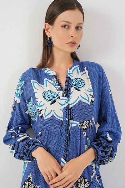 Bigdart Women's Patterned Long Hijab Dress 2585 - B.Blue