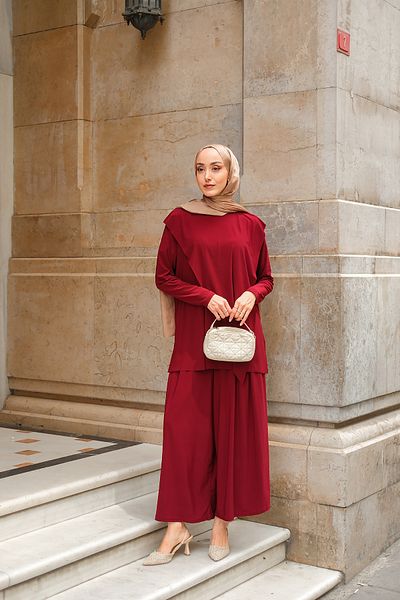 LOCCO Women's Asymmetrical Loose Suit Burgundy