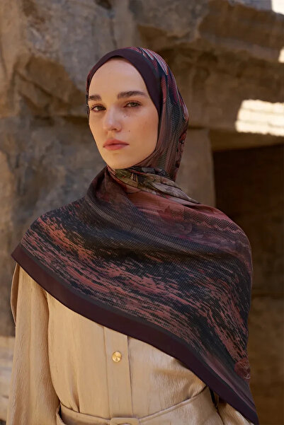 ED Scarf Sunrise Zambak Desen Şal - Bordo