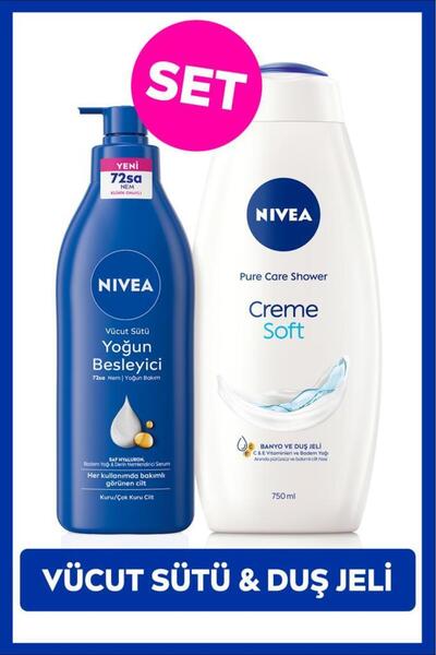 NIVEA Creme Soft Kremsi Dokunuş Duş Jeli 750ml ve Besleyici Vücut Sütü 400ml,...