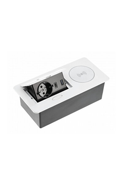 GTV Built-in rectangular socket, 1 schuko socket, 2 USB A, 1.5 m cable, white...