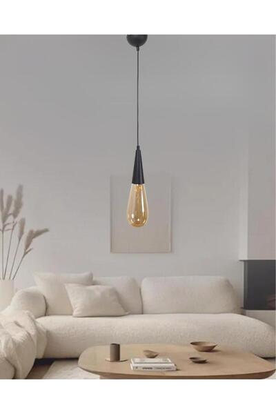 Fera Aydınlatma Damla Bal Cam Siyah Metal Gövde Her Alana Uygun Lüks Dekorati...