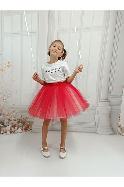 NSMLİFE There Is a Model Red / White Fluffy Tutu Skirt April 23 October 29 Show Skirt