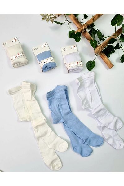 BEBENAZ Baby Boy Unprinted Cotton Combed Cotton 3-Pack Baby Pantyhose