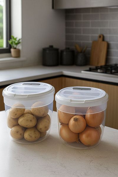 Vienev 2-Piece 8 Liter Large Size Plastic Storage Container – Light Gray Lid