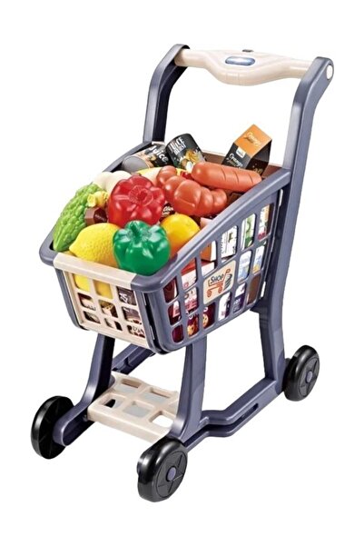 Generic 41 قطعة عربة تسوق صغيرة مع الخضار والفواكه، لعبة تظاهرية للأطفال في السوبر ماركت