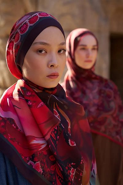 ED Scarf Sunrise Carnival Pattern Shawl - Plum