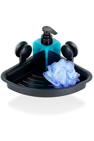 shumee Raft de duș negru cu ventuze, colț, 28x22x12 cm