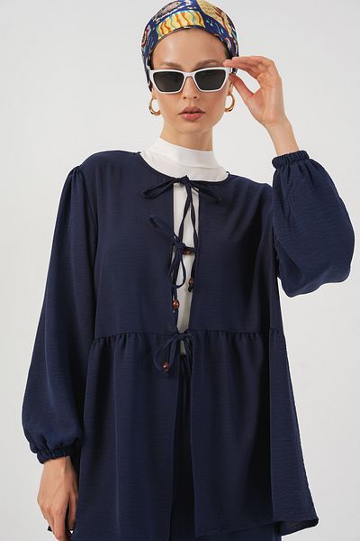 Bigdart Women's Front Lace-Up Tunic Trousers Double Suit 6744 - Navy Blue