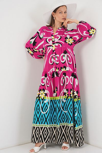 Bigdart Women's Patterned Long Hijab Dress 2585 - A.Fuchsia