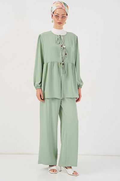 Bigdart Women's Front Lace-Up Tunic Trousers Double Set 6744 - Mint