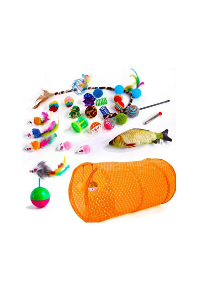 eR D L Set de jucării pentru pisici cu 28 de elemente plus tunel, eR D L