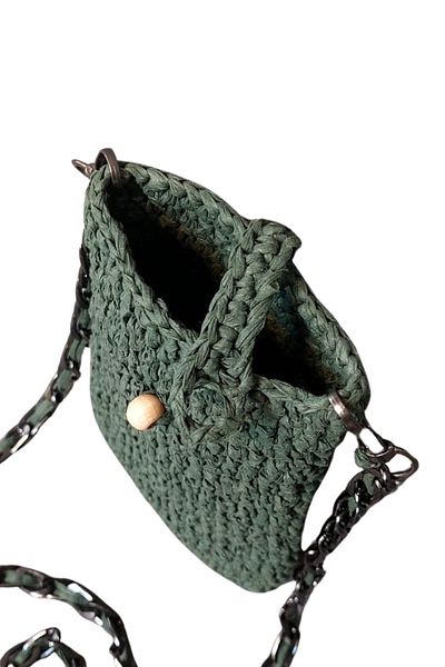 Uretti - Öznur 7392 4150 Hand Knitted Raffia Rope Phone Bag with Chain Strap Detail