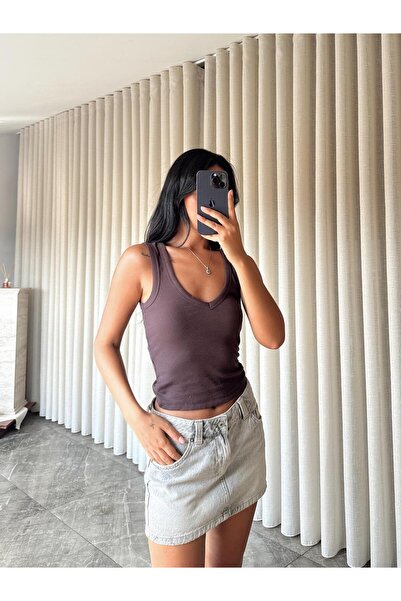 mydukkan.co Bluză cu mânecă zero cu decolteu în V