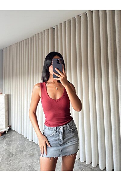 mydukkan.co Bluză cu mânecă zero cu decolteu în V