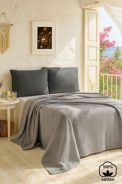Evimcim 100% Cotton Pique Set Double – 200X230 Pique, Sheet and 2 Pieces 50X70 Pillowcases