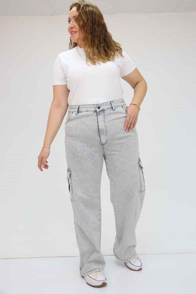 Eslina 49031 Plus Size Side Pocket Jeans - Snow Wash Gray