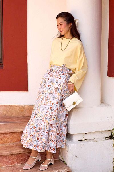 Ceylan Otantik Fusta Wrap cu Volane Orange Daisy