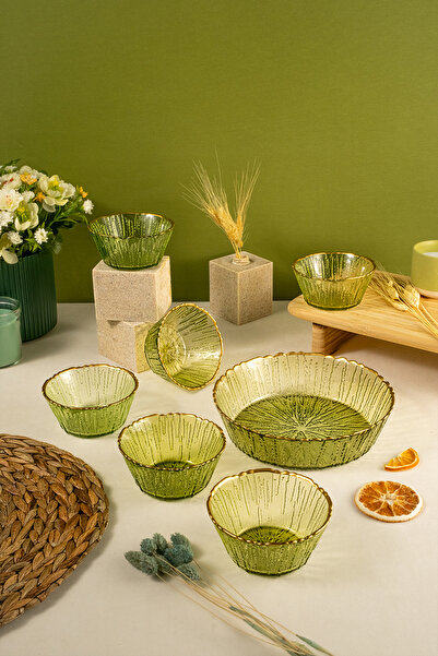 Fecra Fladen 7 Parça Kase Seti Yeşil Gold Fileli