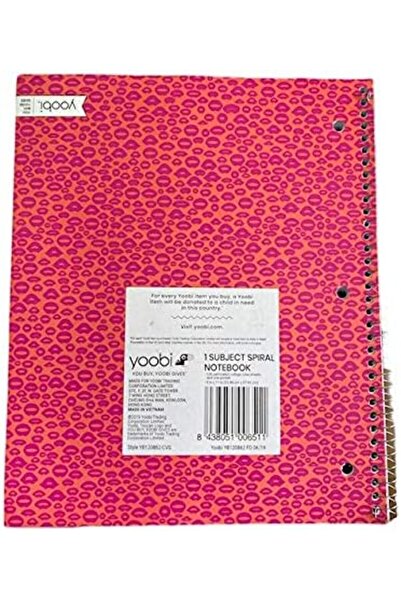Yoobi Spiral Notebook, College Ruled - Pink Lip