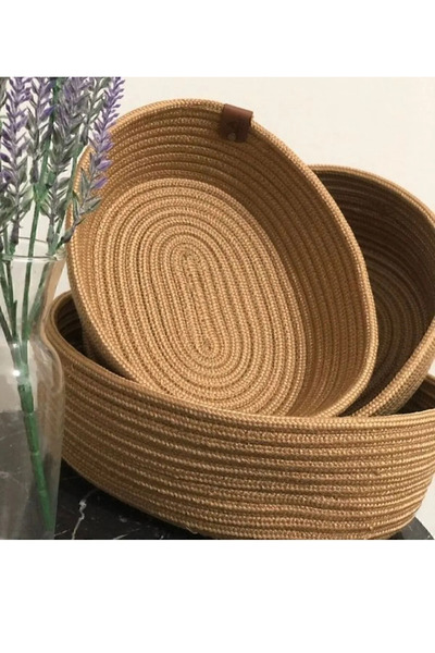 Life For You 3-Piece Oval Wicker Basket 18*28cm Gold Brown