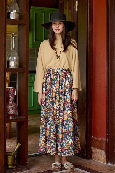 Ceylan Otantik Yellow Floral Patterned Balloon Skirt
