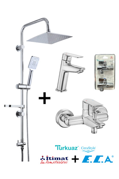 Eca Lia Banyo ve Lavabo Bataryası + itimat Rain Duş Seti + Turkuaz Ara musluk (4'lü Markafiyat Kombin)