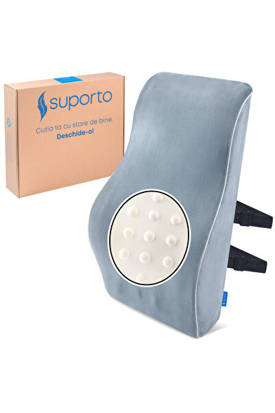 Suporto Pernă lombară completă gri pentru scaun de birou sau vehicule mari, p...