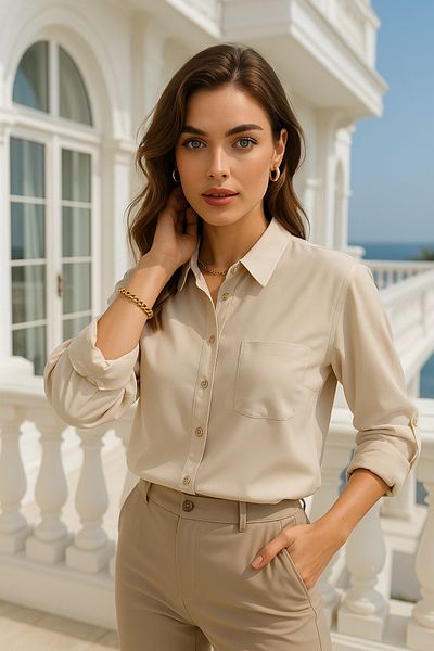 Rich Cămașă de damă din poplin cu buzunar - Cămașă slim fit cu nasturi la modă