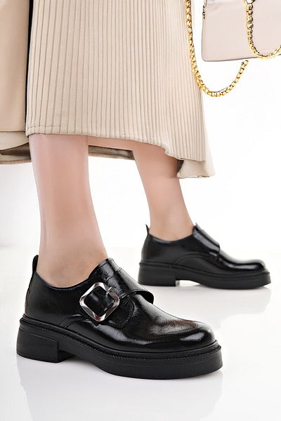 BAHRİNA Women's Side Buckle Moccasin Loafer Shoes