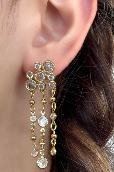 TAKIŞTIR Gold Color Stone Detailed Dangle Earrings (Pair)