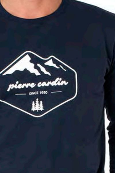 Pierre Cardin 6097 Men's Long Sleeve Crew Neck Pajama Set-Navy Blue