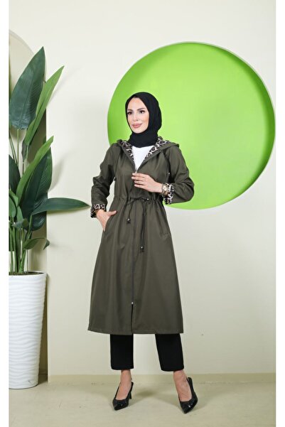 Moda Manga Leopar iç astarlı trençkot