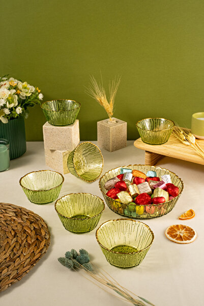 Fecra Fladen 7 Parça Kase Seti Yeşil Gold Fileli