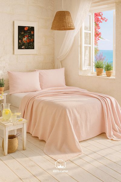 Evimcim 100% Cotton Pique Set Double – 200X230 Pique, Sheet and 2 Pieces 50X70 Pillowcases