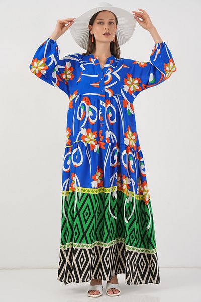 Merterium Women's Patterned Long Hijab Dress A.Orange 1155