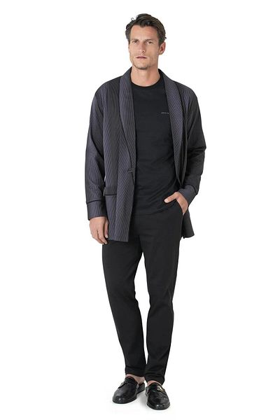 Pierre Cardin 5635 Men's 100% Cotton Long Sleeve Pajama Suit with Negligee-Black
