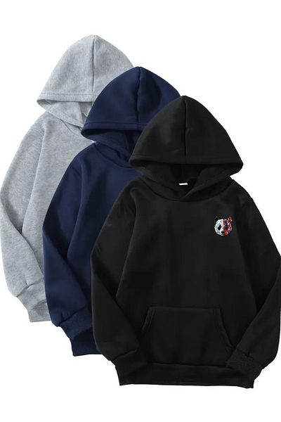 CLAYES 3-Piece Hooded Sweatshirt Set - Panda Color - Black, Navy Blue, Gray - Winter Hooded Fabric