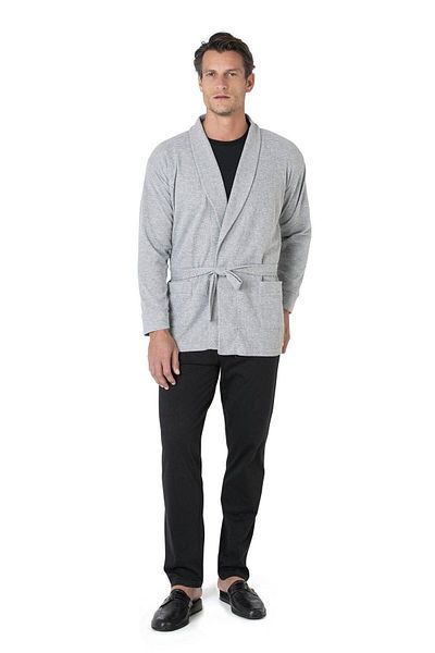 Pierre Cardin 5640 Men's Knitwear Pajama Set with Dressing Gown - Gray