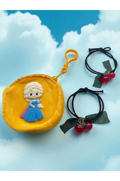 GALATA GIFT Wallet-Buckle Set, Girl's Wallet and Two (2) Pieces of Cherry Binding Buckle Set with Elastic