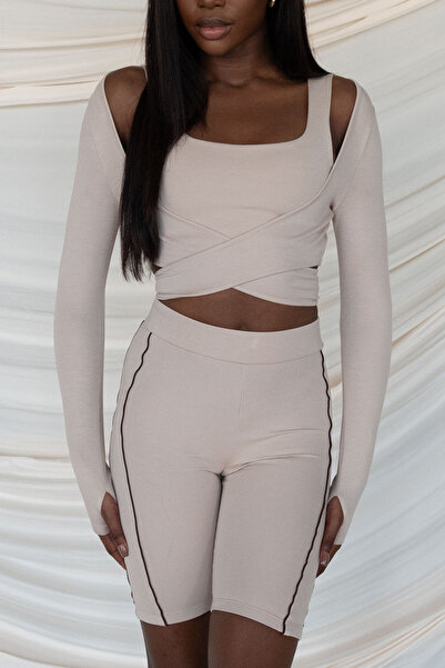 ŞEBNEM GÜNAY Long Sleeve Wrap Top & Crop Top Set